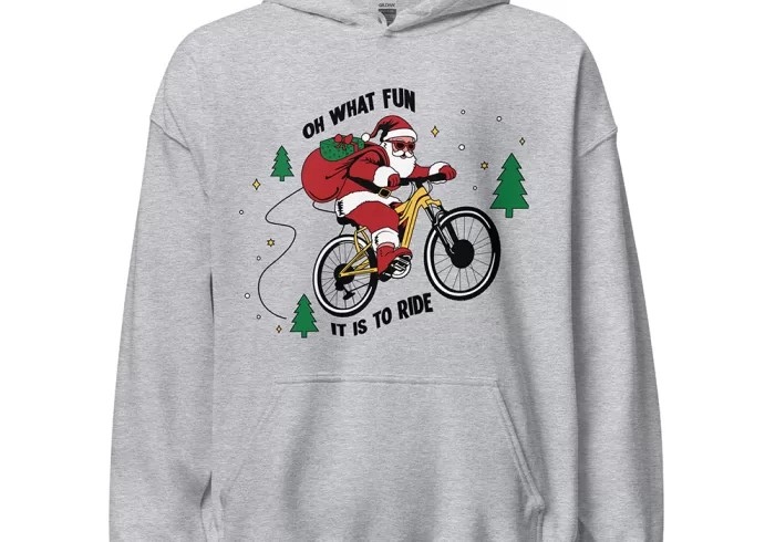 Santa on a Bike Grey Hoodie