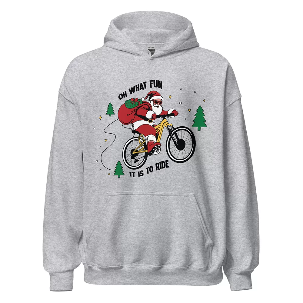 Santa on a Bike Grey Hoodie