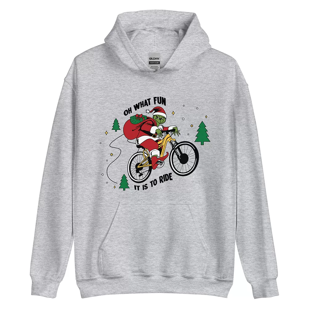 Grey Grinch on a Bike Holiday Hoodie