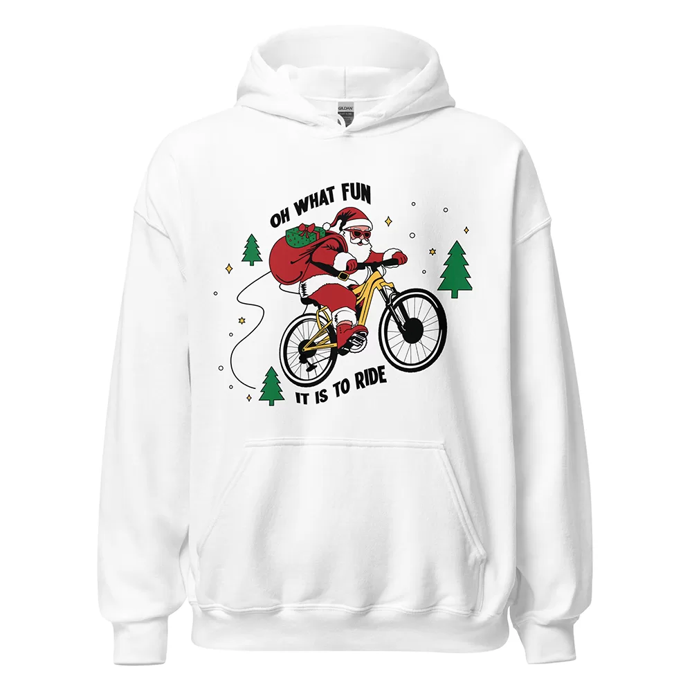 Santa on a Bike White Hoodie