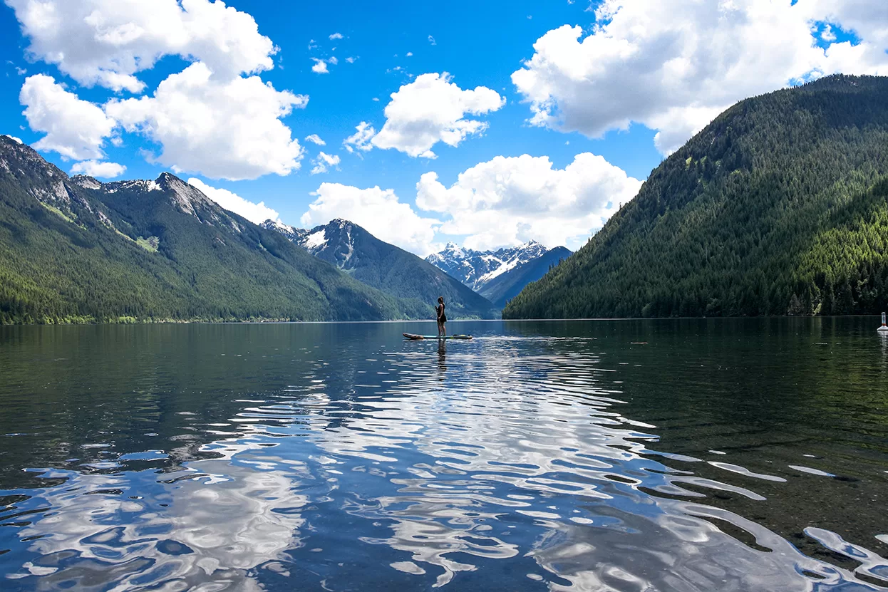 Woman Paddle Boarding on Chilliwack Lake